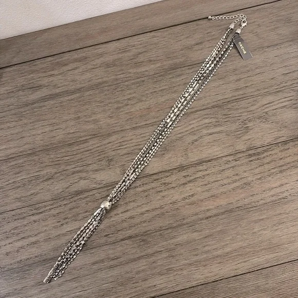 NWT [Cache] Silver Rhinestone Strands Tassle Lariat Pendant Adjustable Necklace - Picture 7 of 10
